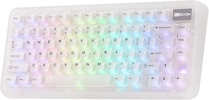 KiiBoom Phantom81 Lite 75% Gasket Mechanical Keyboard, QMK&VIA Programmable, 3 Modes Wireless Gaming Keyboard, RGB Backlights, ABS Case, Hot-Swappable for Windows/Mac/Linux (Clear)