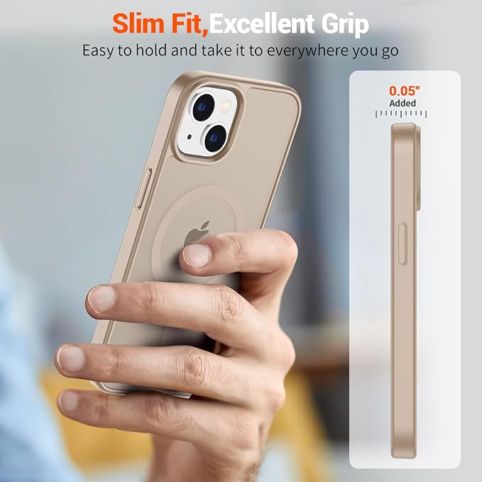 SUPFINE Magnetic for iPhone 15 Case(Compatible with MagSafe)(Military Grade Drop Protection) Slim Translucent Matte Shockproof with Anti-Fingerprint Phone Case,Desert Gold