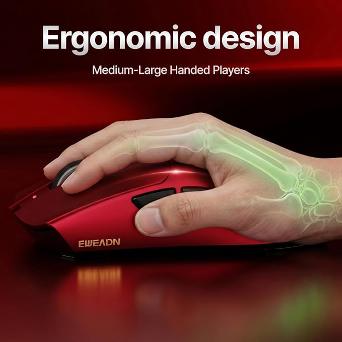 EWEADN S9 Pro Wireless Gaming Mouse, 59g Ergonomic Computer Mouse, 2.4Ghz/Bluetooth/USB-C, 8K Polling Rate, 26000 DPI, PAW3395 Optical Sensor, 250Hrs Battery Life, Programmable for PC/Win/Mac