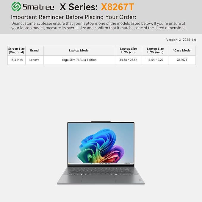 Smatree Hard EVA Protective Sleeve Case Compatible for 15.3 inch Lenovo Yoga Slim 7i Aura Edition Laptop, Waterproof and Anti-Shock Bag (X8267T)