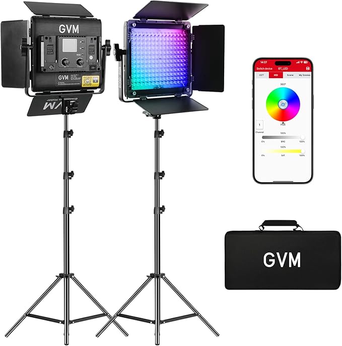 GVM RGB LED Video Light Kit, 800D 6X Upgraded Studio Lights with Optical Lens, Photography Lighting with 20 Scene Modes, Panel Lights with 19500 Lux/0.5m, Filming, Content, Portable, 2 Packs