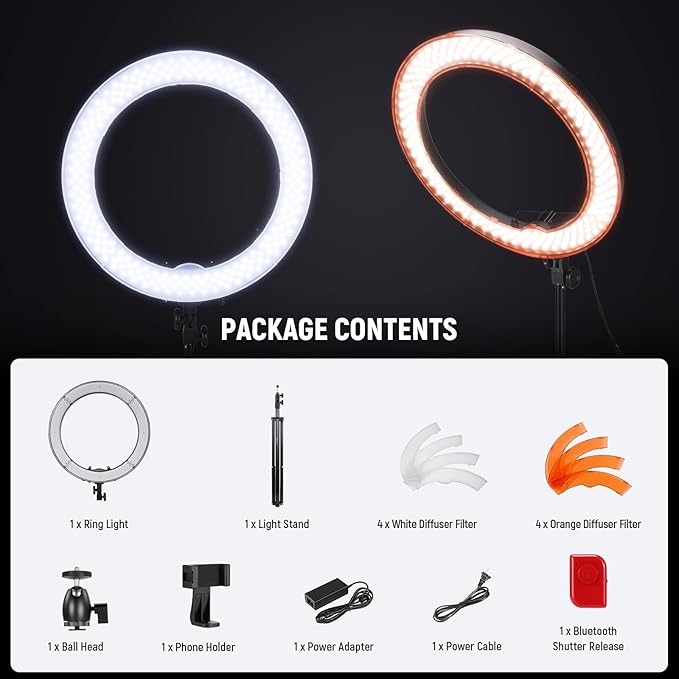 NEEWER 18 Inch/45cm LED Ring Light with Tripod Stand, Phone Holder, 58W 5600K Large Selfie Ringlight Compatible with iPhone Camera for Streaming Makeup Studio Photo Video Recording Filming, RL-18