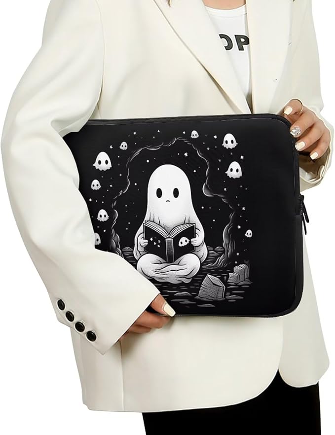 Cute Ghost Laptop Sleeve Case for Women Men 17 inch Laptop Protector with Multiple Uses Portable Computer Sleeve Kawaii Tablet Bag Laptop Carrying Case Gifts for Girls