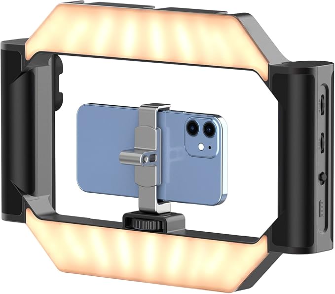 ULANZI Smartphone Video Rig w Light and Remote Control for Videomaker Filming Maker Video grapher, U-Rig Light Handheld Square Ring Light Phone Video Making Stabilizer Grip Cage w Cold Shoe Mount