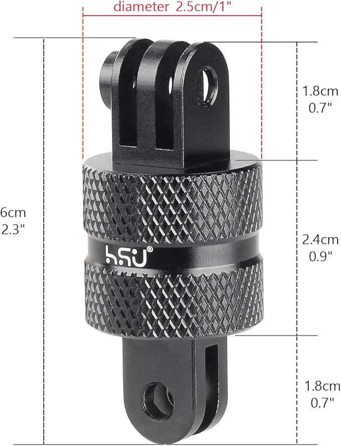 HSU Aluminum 360 Degree Rotation Camera Mount, Vertical Metal Swivel Tripod Adapter Compatible with GoPro Hero 13/12/11/10/9/8/7/6/5 Session AKASO Campark DJI and Other Action Cameras