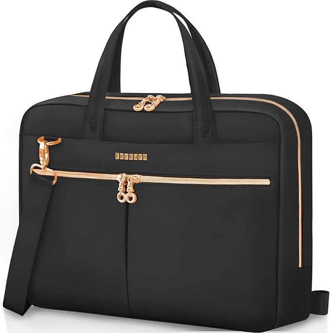 Ferkurn Laptop Bag Case Women Men Computer Bag Compatible with MacBook/HP/LG/Dell, Shoulder Strap Slim Carrying Messenger Briefcase, Black, 14 Inch