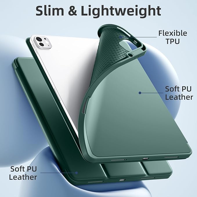 Akkerds Compatible with iPad Pro 13 Inch Case (M5/M4) 2025/2024, for iPad 13 Pro Case with Pencil Holder, Slim Trifold Stand Protective Cover with Soft TPU Back, Auto Wake/Sleep (DarkGreen)