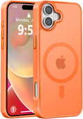 Newfuture Designed for iPhone 16 Case with Magnetic [13 FT Military Drop Protection] [Compatible with Magsafe] Slim Translucent Matte Shockproof with Anti-Fingerprint Phone Case, Orange