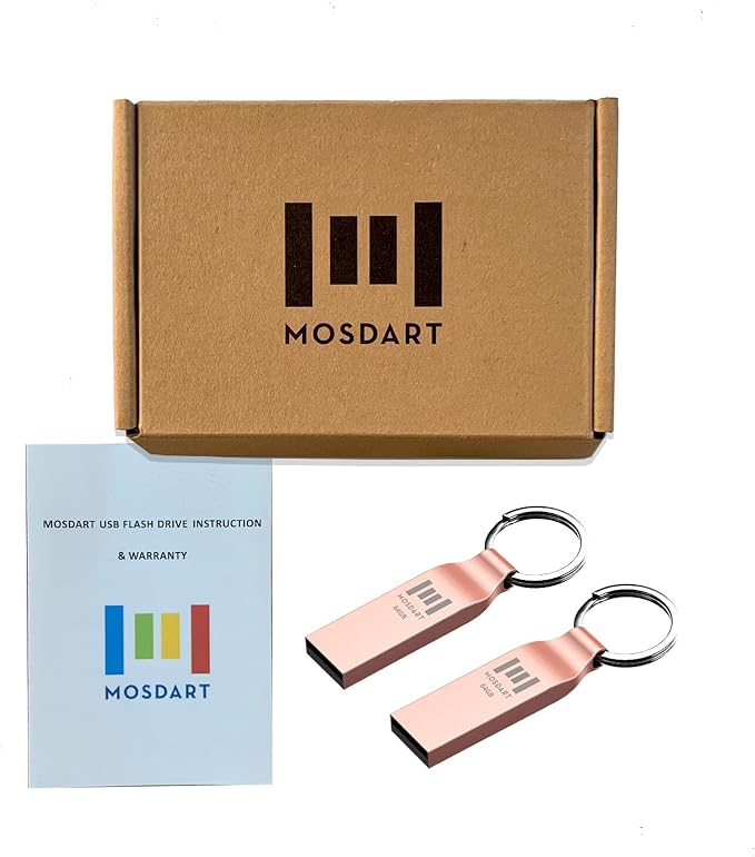 MOSDART Waterproof 64GB USB2.0 Flash Drive, exFAT Metal Memory Stick with Keychain, for System Back, Data Storage, Rose Gold(Pack of 2)
