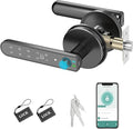 Foxgard Smart Fingerprint Door Lock:Fingerprint Door Knob-Biometric 5-in-1 Finger Print Door Lock-Smart Door Knob for Bedroom-APP Control-Easy Installation–Round Black–1 Pack