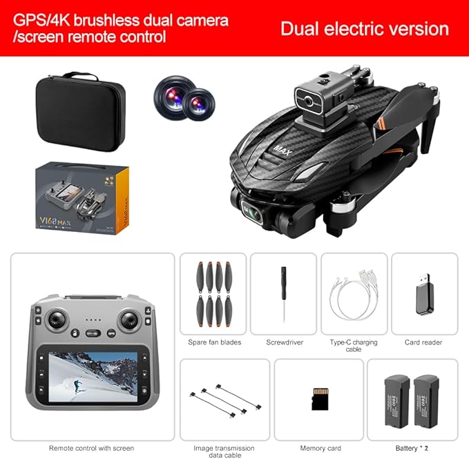 GPS Drone with 4K Camera, 4.5" LCD Display Screen Controller- 3,280ft RC Range, Auto return, Follow Me, Go Home, Gesture Control, One Key Takeoff/Landing, Altitude Hold,led Light, Professional Quadcopter for Aerial Photography Control and Video Recordi...