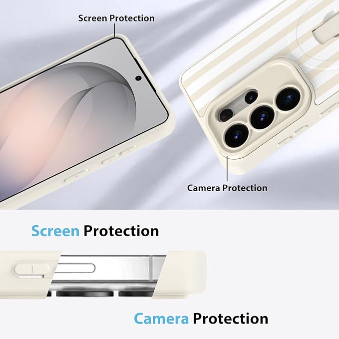 KANGHAR Compatible with Samsung Galaxy S26 Ultra Case, Support for MagSafe, Silicone Stripes Cute Pattern, Wristband Kickstand Camera Protection Soft Slim Cover for Girls Women -White