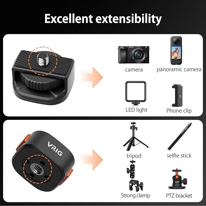 VRIG Magnetic Quick Release Mount Adapter with 1/4" Screw Thread for DJI Osmo Pocket 4 & Pocket 3,Insta360 X5/X4/X3,Xtra Muse,1/4" Screw Hole for Tripod, Monopod