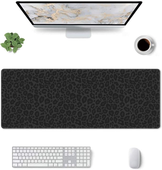 Black Leopard Print XL Large Mouse Pad with Stitched Edges Long Non-Slip Rubber Base Mousepad Laptop Keyboard Mat Desk Pad for Office Home Desk Decor, 31.5" X 11.8"