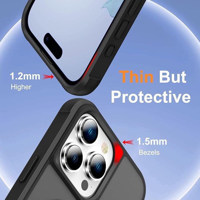 SKYLMW Compatible with iPhone 14 Pro Case with Invisible Magnetic O-Ring Stand Military-Grade Translucent Case for iPhone 14 Pro 6.1" [Compatible with Mag-Safe][Great Grip Feeling], Black