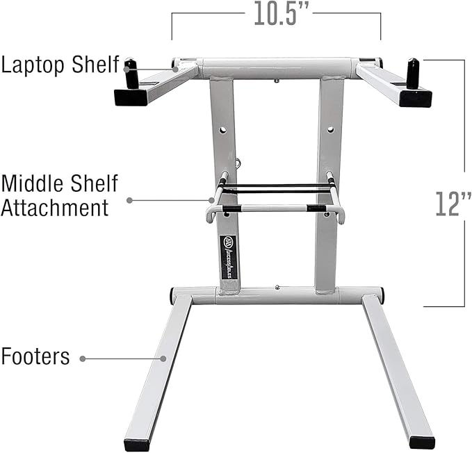 AxcessAbles Portable Folding Laptop Stand with Bag | Elevated MacBook Stand for Home Office, Music Production, Gaming, DJ Controller | No Assembly Required (White)