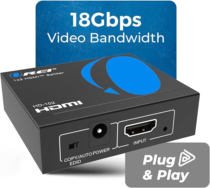OREI HDMI Splitter 1 in 2 Out - For TV Mirror Only - Not for Multi Monitors, No HDCP bypass, USB Powered, No Adapter Included,1080P@60Hz & 4K@30Hz Resolutions – HDMI Splitter (HD-102)