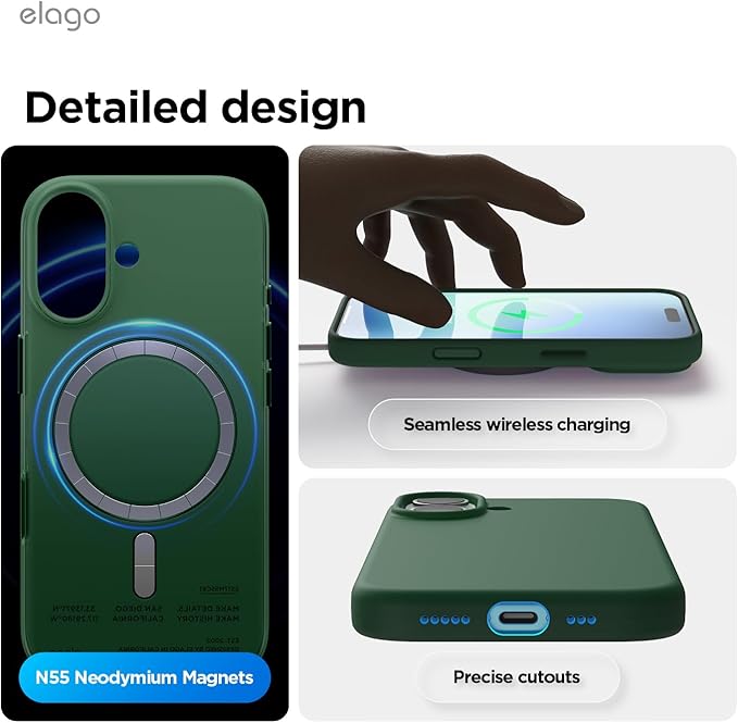 elago for iPhone 17 Case, Premium Magnetic Silicone Case, Compatible with MagSafe, Liquid Silicone Material, Protective Cover, Shockproof, Slim Phone, 6.3 inch (Alpine Green)