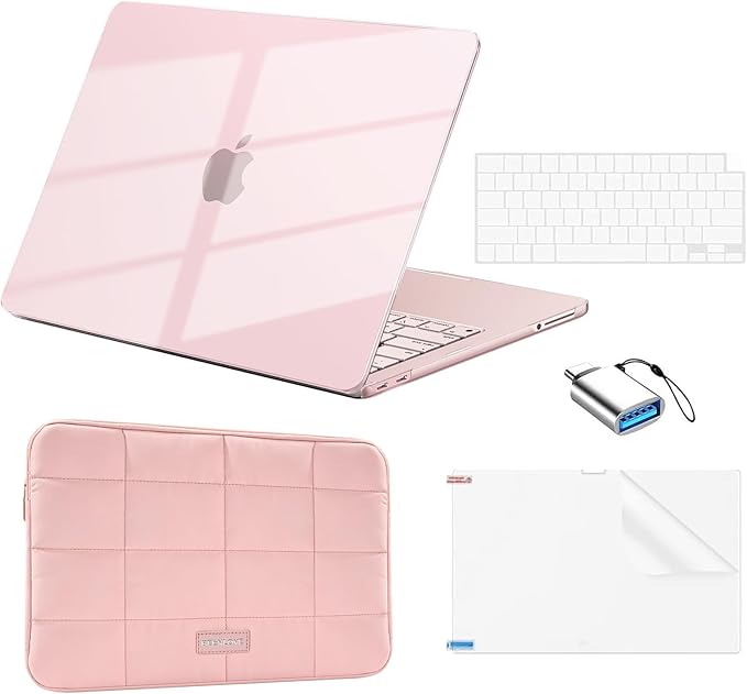 EooCoo for MacBook Neo Case 13 inch 2026 Model A3404 with A18 Pro chip, Hard Shell Case & Sleeve Bag & Type C & Keyboard Skin & Screen Film Laptop Accessories, Crystal Blush