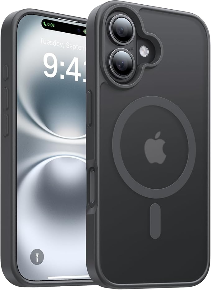 Magnetic for iPhone 16 Case, [Compatible with MagSafe][Military-Grade Drop Protection][Anti-Yellowing] Shockproof Protective Translucent Matte Cover for iPhone 16 Phone Case,Gray