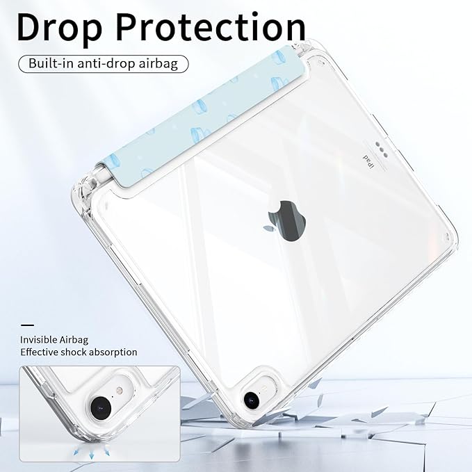 for iPad Air 11 Inch Case M4 (2026)/ M3 (2025)/ M2 (2024), iPad Air 10.9" 5th/4th Generation Case 2022/2020 with Pencil Holder, Trifold Stand Protective Clear Cover, Bow Composition Book