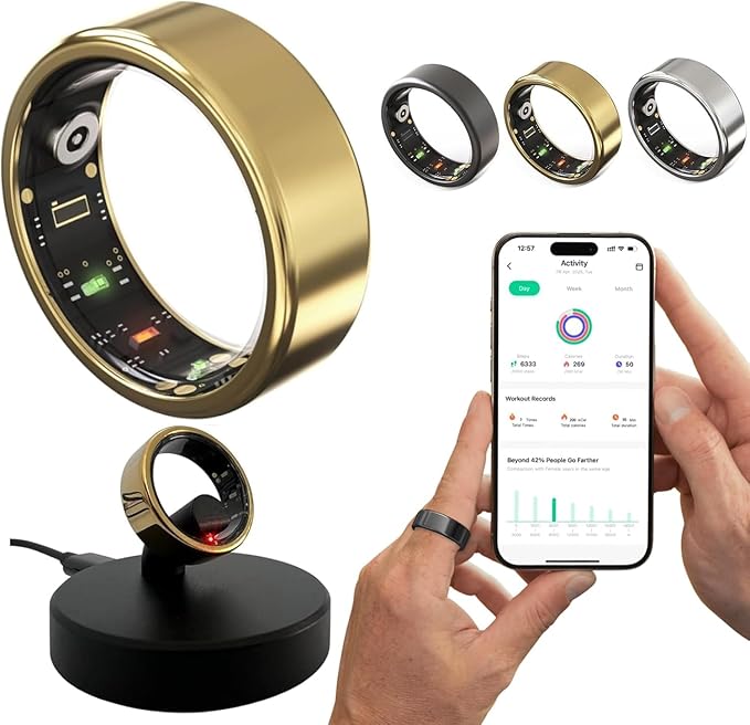 2026 Smart Ring for Women & Men Health Fitness Tracker for Daily Activity Workouts | Heart Rate Sleep Blood Oxygen Steps Cycle Monitoring Meditation | No Subscription Required (Gold, #6)