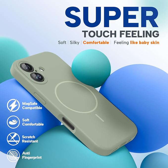 Miracase Magnetic for iPhone 16 Plus Case, [Soft Anti-Scratch Microfiber Lining], Magnetic for MagSafe, Liquid Silicone Shockproof Drop Protection Phone Case for 16 Plus,Patina Green
