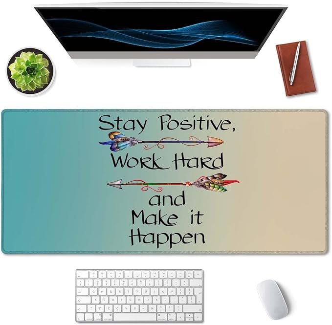SSOIU Extended Mouse Pad, XXL Gaming Mouse Pads 35.5 x 15.7 inch, Stay Positive Work Hard and Make It Happen Motivational Sign Inspirational Quote Mouse Pad Motivational Quotes for Work