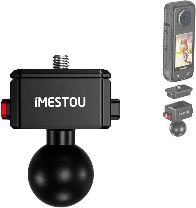 iMESTOU Sports Camera Riding Mount with 1/4 Screw for Insta 360 Action Camera Installing and 1“ Ball Head 360° Adjustable Fits for RAM 1" Ball Bike Phone Mounts