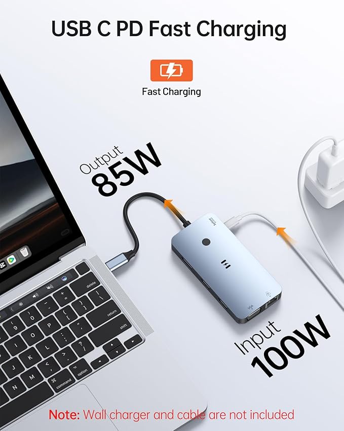 USB C Docking Station Dual Monitor Adapter, Selore Laptop Docking Station 3 Monitors Quad Display with 2 HDMI, DP, VGA, Ethernet, 3 USB A&C 3.0, 100W PD, USB C Hub Dongle for DELL, HP and More