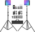 NEEWER 2 Pack RGB Video Light with Tripod Stands NP-F550 Batteries, Studio LED Panel Key Lighting Kit for Game Streaming YouTube Recording Photography Photoshoot Podcast, APP Control/CRI97+, RGB-P280