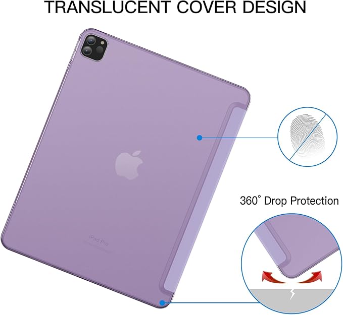 JETech Case for iPad Pro 12.9-Inch (6th/5th Generation, 2022/2021 Model), Slim Stand Hard Back Shell Smart Cover with Auto Wake/Sleep (Light Purple)