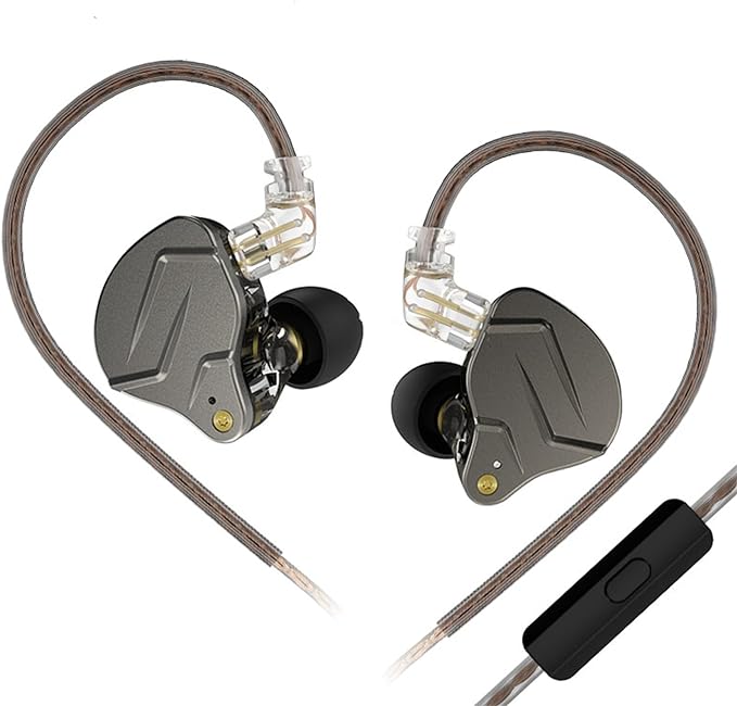 KZ ZSN Pro in Ear Monitor Headphones, 1BA 1DD Hybrid Driver Wired Gaming Earbuds, Deep Bass Sound Wired Ear Buds, HiFi IEM for Gaming Music Video Calling Singer Musician Drummer DJ (with mic, Gray)
