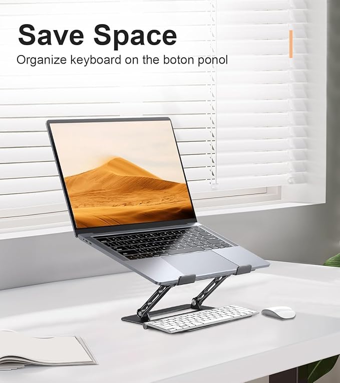 Aoviho Adjustable Laptop Stand for Desk, Portable Laptop Stand Holder and Riser, Foldable Aluminum Notebook Computer Stand for MacBook Air Pro HP Lenovo Dell Samsung Chromebook, 10-15.6 inch, Black
