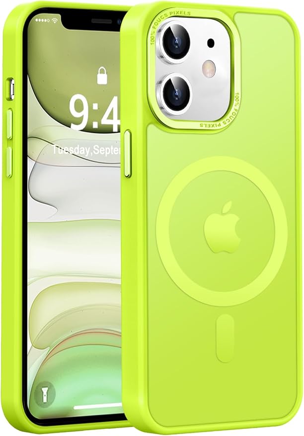 Newfuture Designed for iPhone 11 Case with Strong Magnetic [13 FT Military Drop Protection] [Compatible with Magsafe] Translucent Matte Shockproof with Anti-Fingerprint Phone Case, Fluorescent Green
