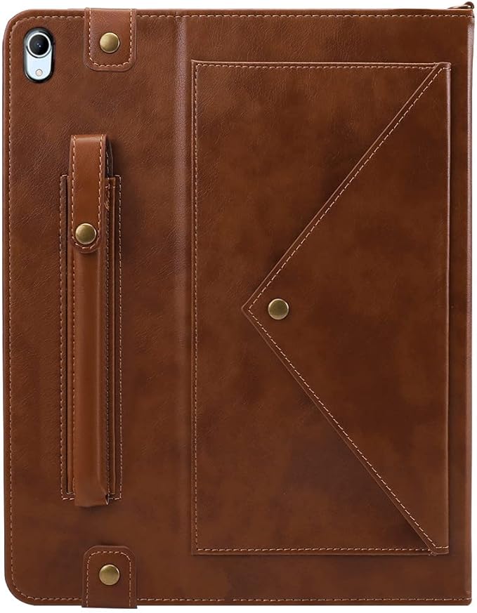 Handbag Case for iPad (A16) 11" 2025 & iPad 10th Gen 10.9", Techcircle Folio Stand PU Leather Multi-Card Slots Envelope Pocket Wallet Cover with Hand Strap+Shoulder Strap+Pen Holder, Coffee
