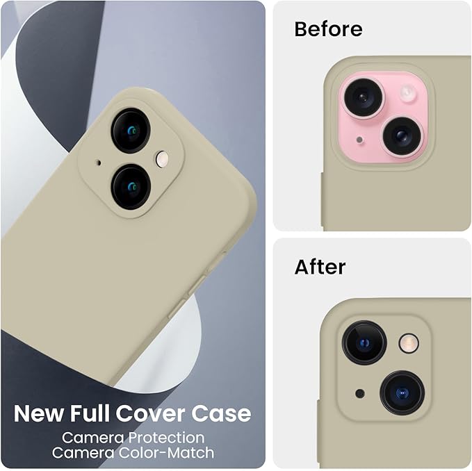 FireNova Designed for iPhone 15 Case, Silicone Upgraded [Camera Protection] Phone Case, Soft Anti-Scratch Microfiber Lining Inside, 6.1 inch, Khaki