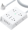 Addtam Surge Protector Power Strip, 8 Widely Outlets with 4 USB Ports (2 USB C), 5ft Extension Cord with Multiple Plug Outlets, 3 Side Outlet Extender, Flat Plug, Wall Mount, ETL, White