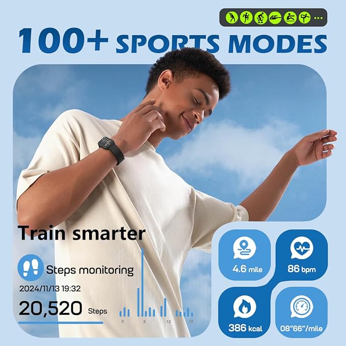 MorePro Health Fitness Tracker for Women Men, 24/7 Heart Rate Blood Pressure & Oxygen Monitoring, Sleep Tracker, 120+ Sport Modes Smart Watch, IP68 Waterproof, 2 Bands, Compatible Android iOS