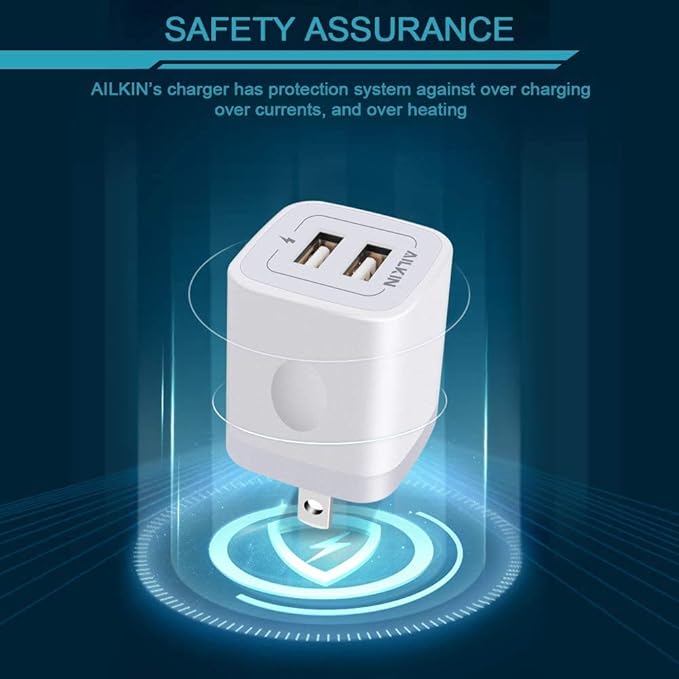 【5Pcs】 USB Plug, Wall Charger Fast Charging Block, Power Adapter Cube 2 Port Charge Travel Brick Cell Quick Chargers Box cargador for iPhone 17 16e 16 Pro Max 15 14 13 12 SE 11Pro Max Samsung Galaxy