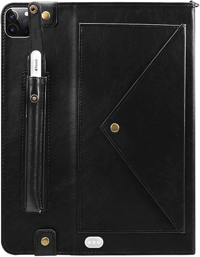 Handbag Case for iPad Pro 13-inch M5 2025/M4 2024, Techcircle Folio Stand PU Leather Crossbody Wallet Case with Pencil Holder, Hand Strap & Shoulder Strap, Black