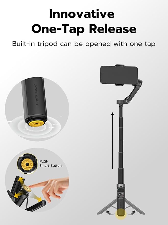 AOCHUAN 3-Axis Gimbal Stabilizer for iPhone w/360° Face Tracking, Smartphone Gimbal w/One-Tap Open Tripod, Gesture Control, Phone Stabilizer w/Magnetic Remote Control & 20" Extension Rod,Smart X3