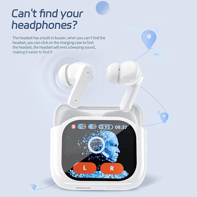 Wireless Touchscreen Earbuds with Smart Touch Screen Case - TWS True Wireless Bluetooth 5.4 Headphones - ANC Active Noise Cancelling - Blue Tooth Earphones for iPhone Android