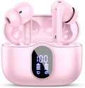 Btootos Wireless Earbuds Bluetooth 5.4 Headphones Bass Stereo Ear Buds with Noise Cancelling Mic LED Display in Ear Earphones IP7 Waterproof 36H Playtime for Laptop Pad Phones Sports Workout Pink