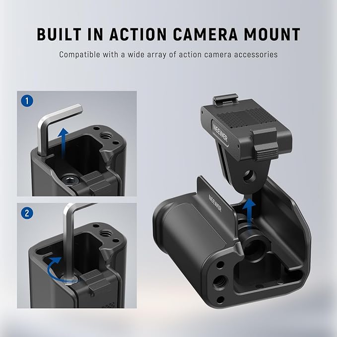 NEEWER AC034 Side Handle Only for AC014 Cage Compatible with DJI Osmo Action 5 Pro/4/3, Modular Quick Release Magnetic Action Camera Mount Adapter with Grip & Cold Shoe Shutter Extender Bar, Black