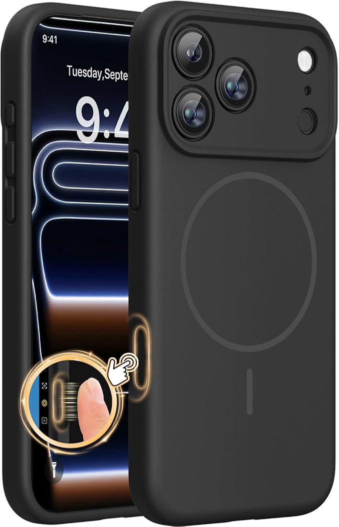 Miracase Magnetic for iPhone 17 Pro Max Case, Compatible with MagSafe, Integrated Silicone Camera Control Cover, 3.0mm Thicken Shockproof Drop Protection Phone Case for 17 ProMax, Black