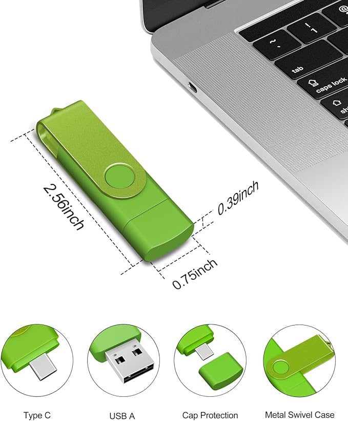 AreTop 32GB USB C Flash Drive 2 in 1 OTG USB 2.0 + Type C Memory Stick with Keychain Dual Type-C Thumb Drive Photo Stick Jump Drive for Android Smartphones, Computer, Tablet, PC, 1 Pack (Green)