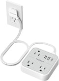 TESSAN Ultra Thin Flat Extension Cord 3 FT, Slim Power Strip with USB Ports (1 USB C), Surge Protector Flat Plug Wall Charger with 3 Outlets for Office, School, Dorm Room Essentials, Grey