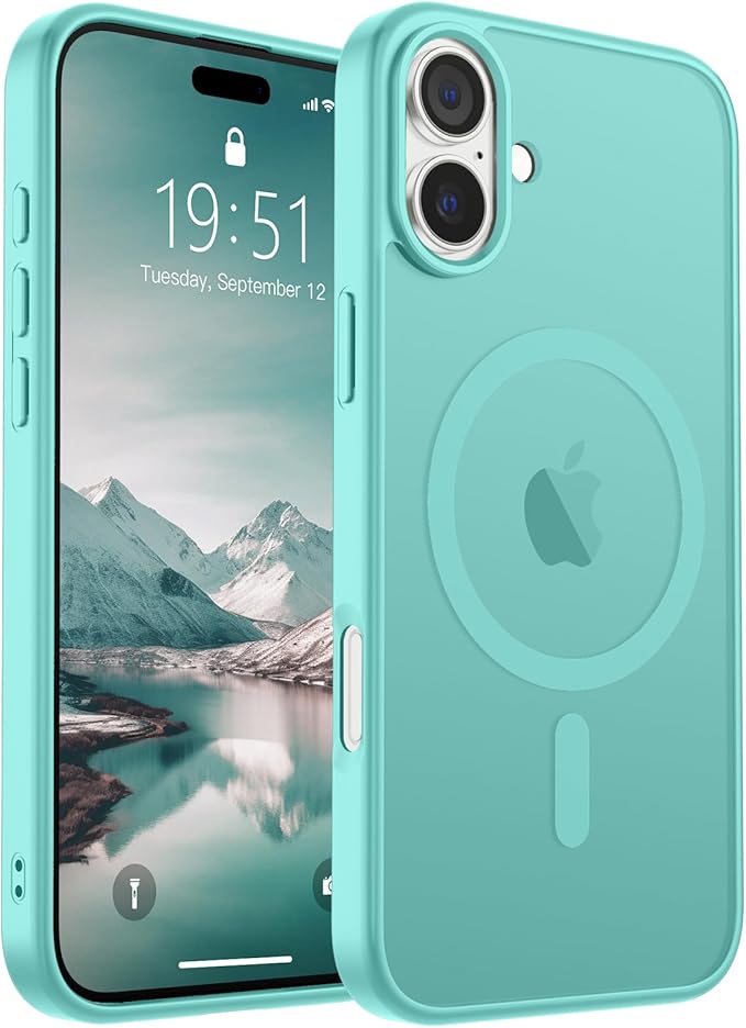 SUPFINE Magnetic for iPhone 16 Plus Case (Compatible with MagSafe) (Military Grade Drop Protection) Translucent Matte Shockproof with Anti-Fingerprint Phone Case, Blue Green