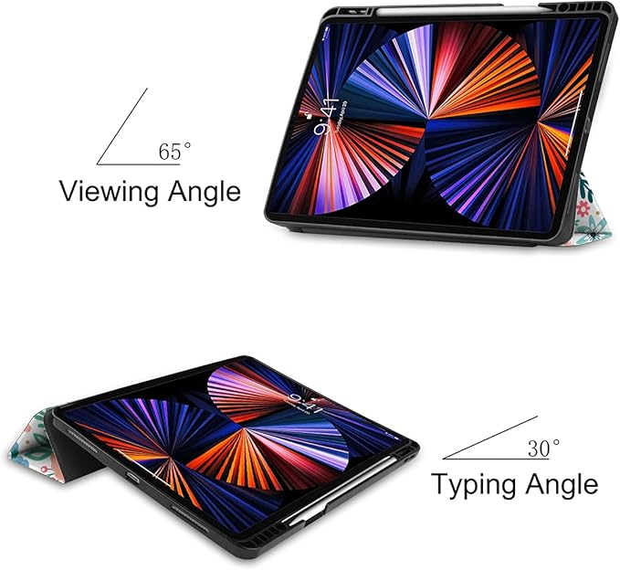 DONGKE Case for iPad Pro 11 inch (4th, 3rd, 2nd & 1st Gen) 2022 2021 2020 2018, Trifold Stand + Pencil Holder + Auto Wake/Sleep + Soft TPU Protective Stand Back Cover, Flower